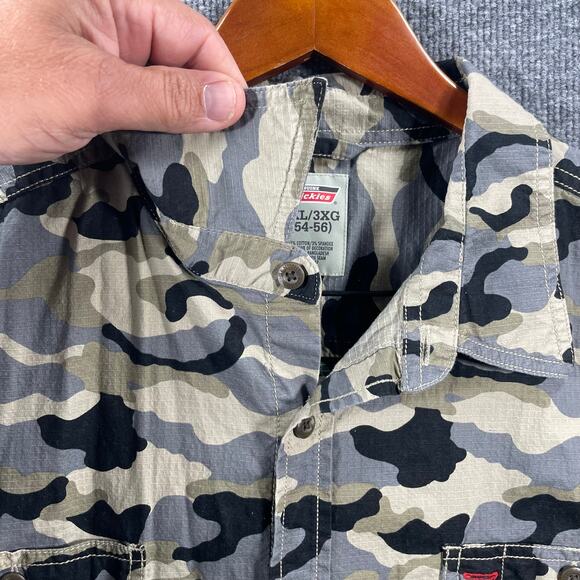 Dickies Button Up Shirt Men's 3XL Gray/Black Camo SS Casual Ripstop Outdoors - Picture 4 of 10